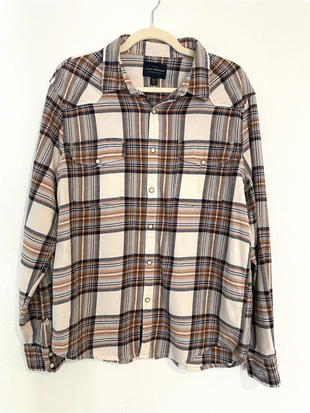 Lucky Brand Men's Brown Plaid Flannel Button-Down Shirt
